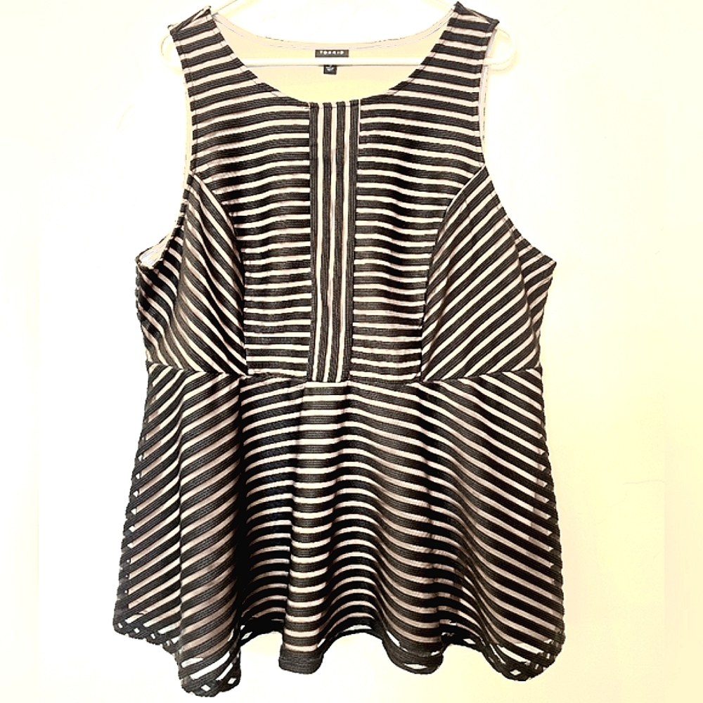 Black striped dressy peplum top. Classy classic sexy plus size sheer nude fancy